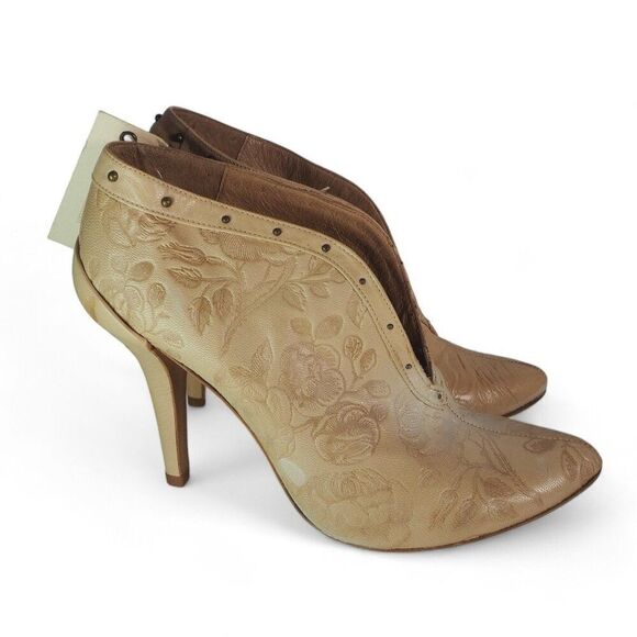 Diesel 1978 Helenae Tooled Leather Floral Ankle Booties Cream PR067 Women's 7/37 - Picture 4 of 11